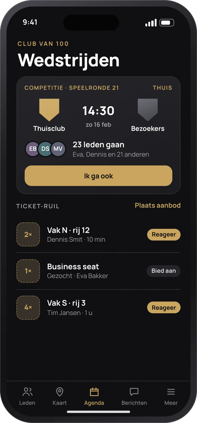 Wedstrijdscherm van de app