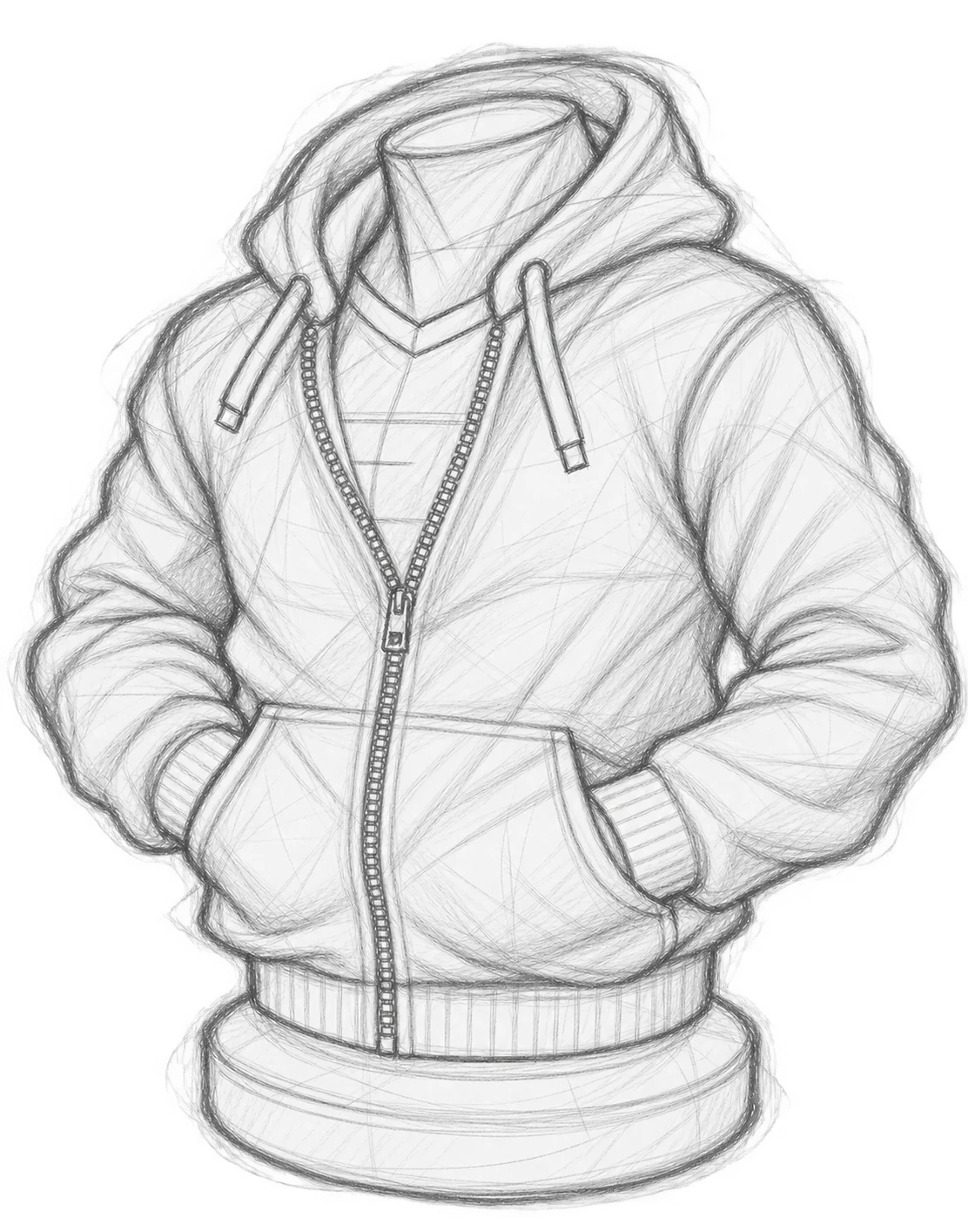 Potloodschets van de hoodie met sokkel