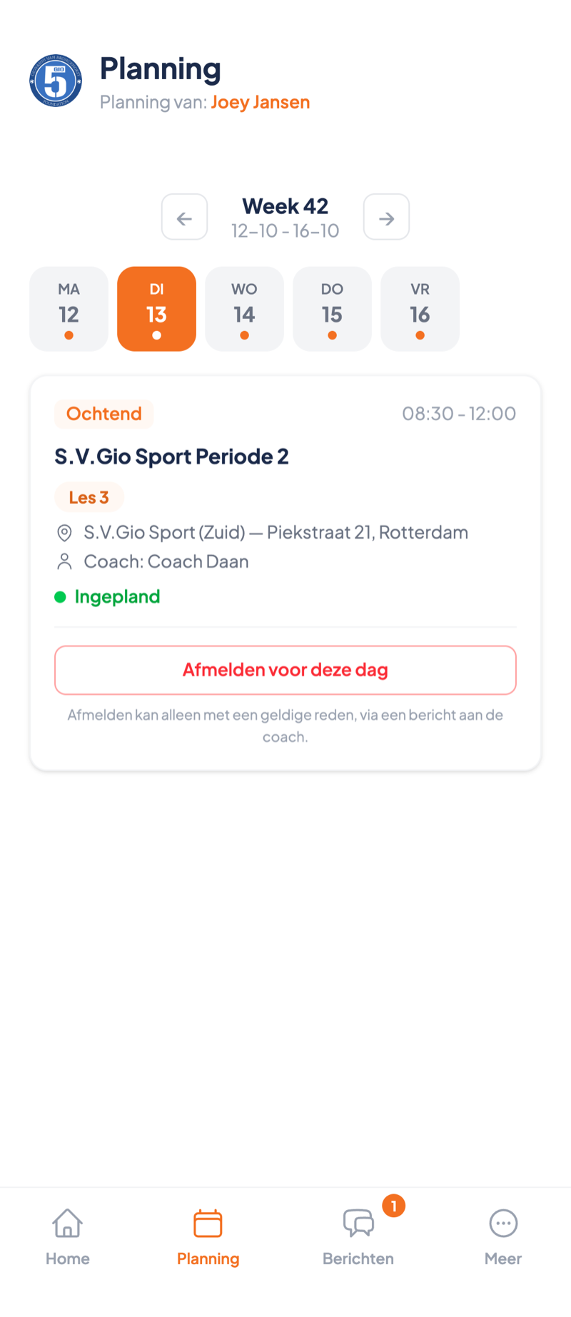Planning per lichting